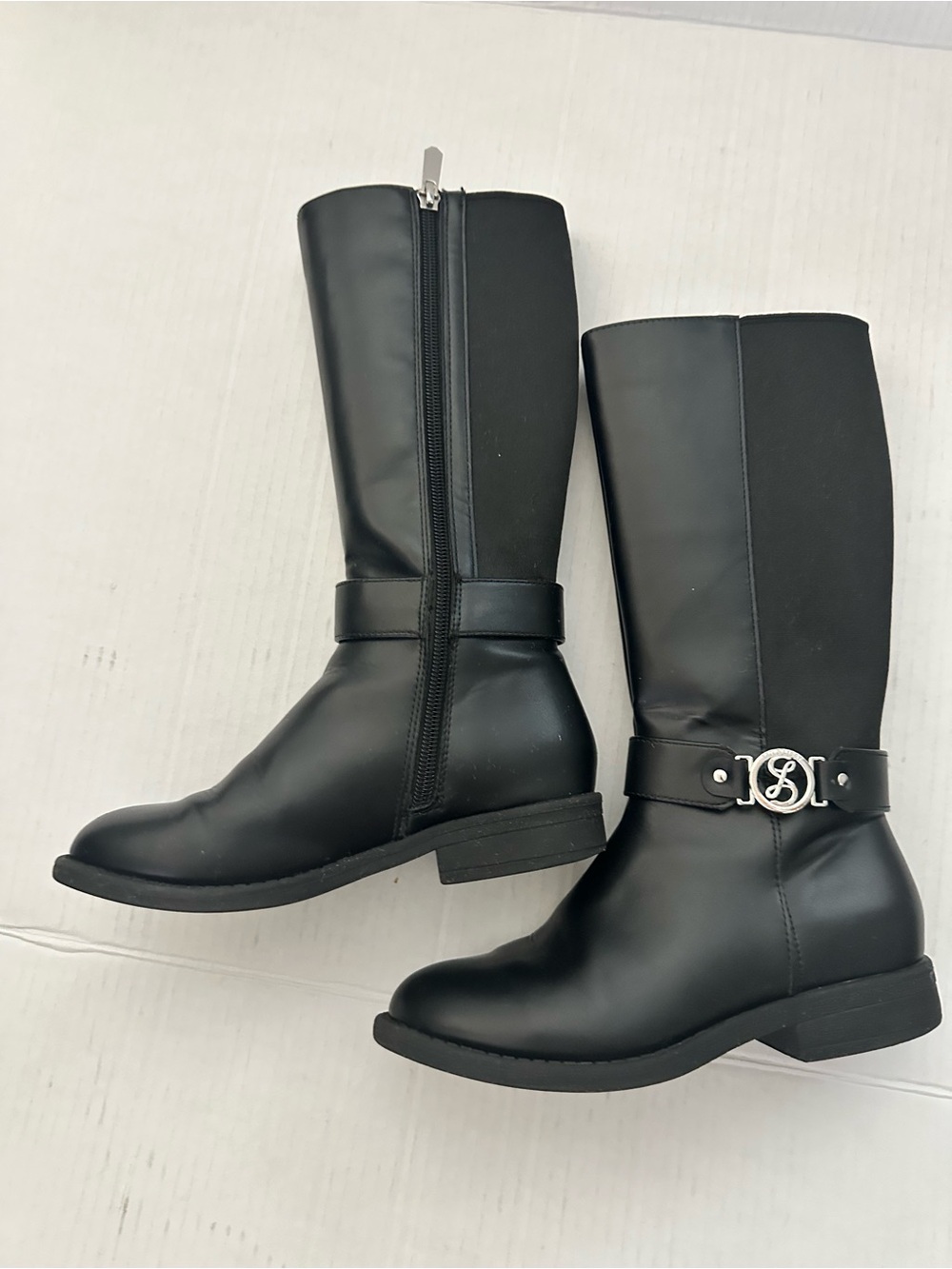 Black girls Mid-Calf Riding Boots - Sleek Strap Detail size1